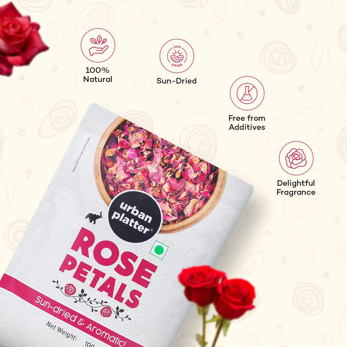 Urban Platter Sun Dried Rose Petals, 100 g