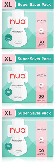 Nua Ultra Safe Pads Heavy Flow XL, Pack of 3 (90)
