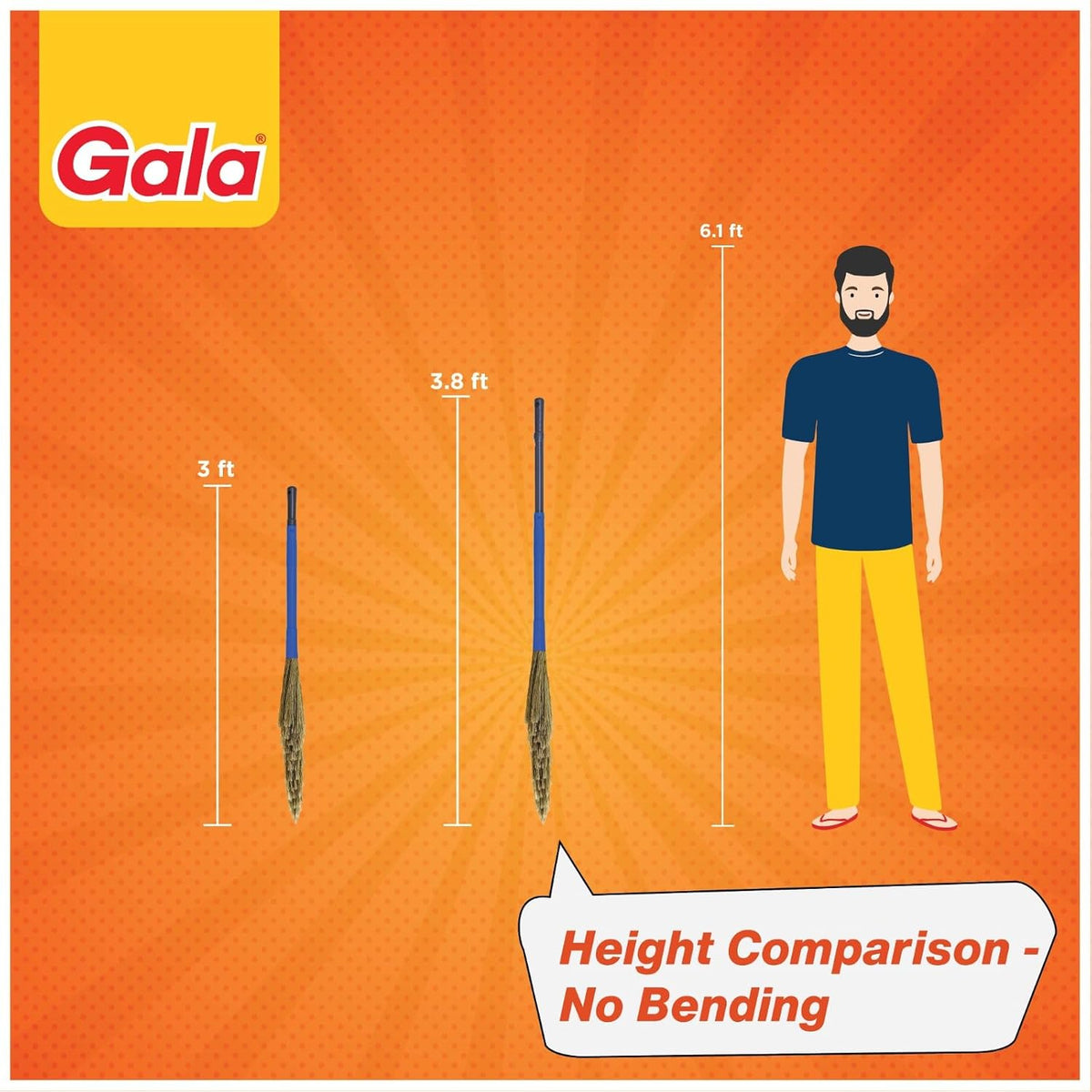 Gala No Dust – India's No. 1 Broom | Extendable Handle, No Ladder Needed for Ceiling & Fan Cleaning | Broomstick Jhadu | Traps Fine Dust & Hair, No Back Strain