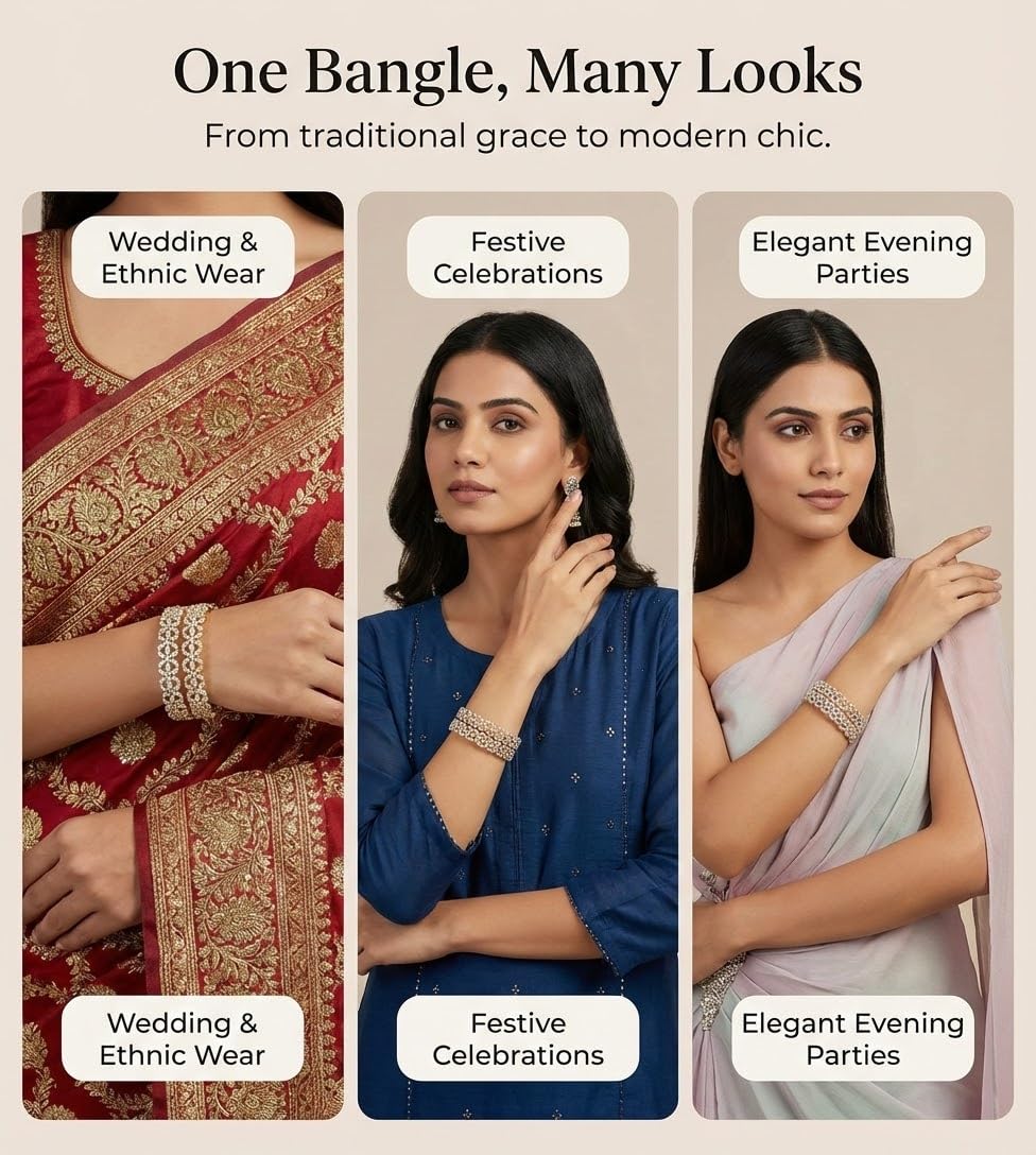 NMII Alloy Metal Gold Plated Bangles Set For Girls and Women Studded American Diamond Stone | Kangan Set | Metal ke Kade | Women Bangles | Girls Designer Bracelet Bangles | Fashionable Jewelry