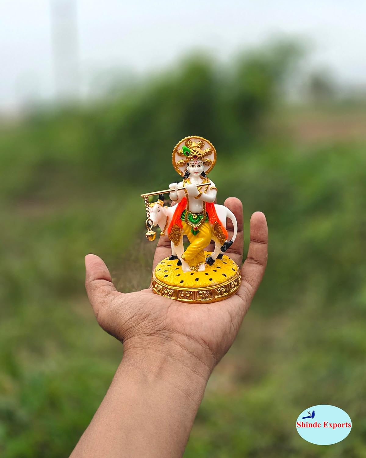 SHINDE EXPORTS Krishna with Cow Idol Statue murti (5 inches)