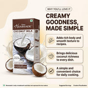 Dabur Hommade Coconut Milk : Made from the Extract of 2 Creamy Coconuts | Thick & Creamy Consistency | No Added Sugar | Thick First Pressing Milk | Hassle-Free, Ready to Use | Ideal for Curries, Desserts & Baking | 200ml single item