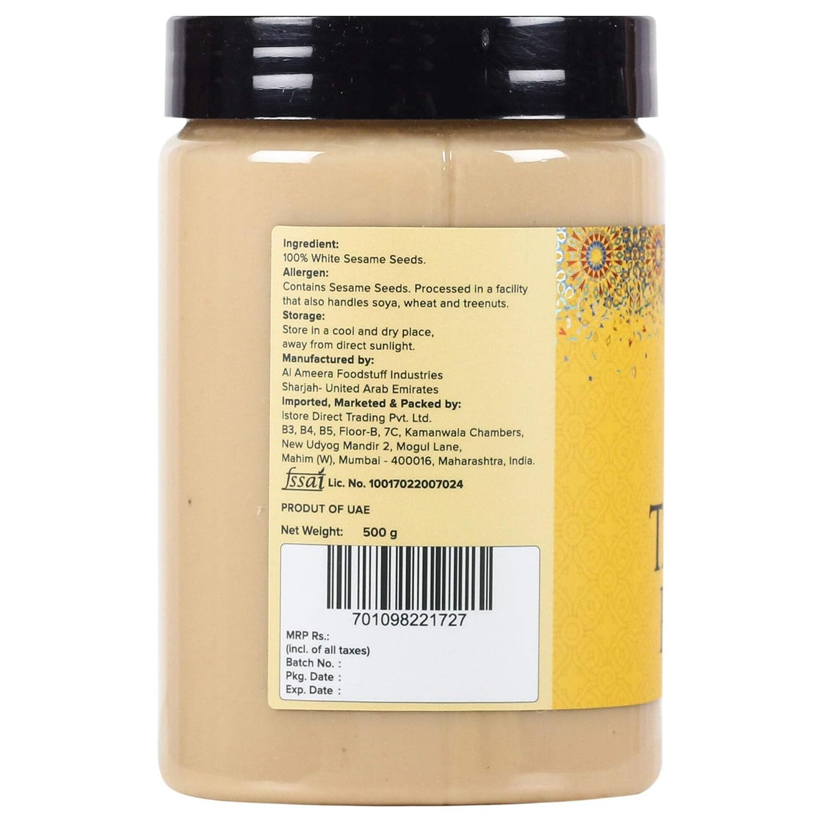 Urban Platter Tahini Paste, 500g (Smooth & Creamy White Sesame Paste, No Additives, Ideal for Hummus, Shawarma Sauce, Baba Ghanoush & Salad Dressings)