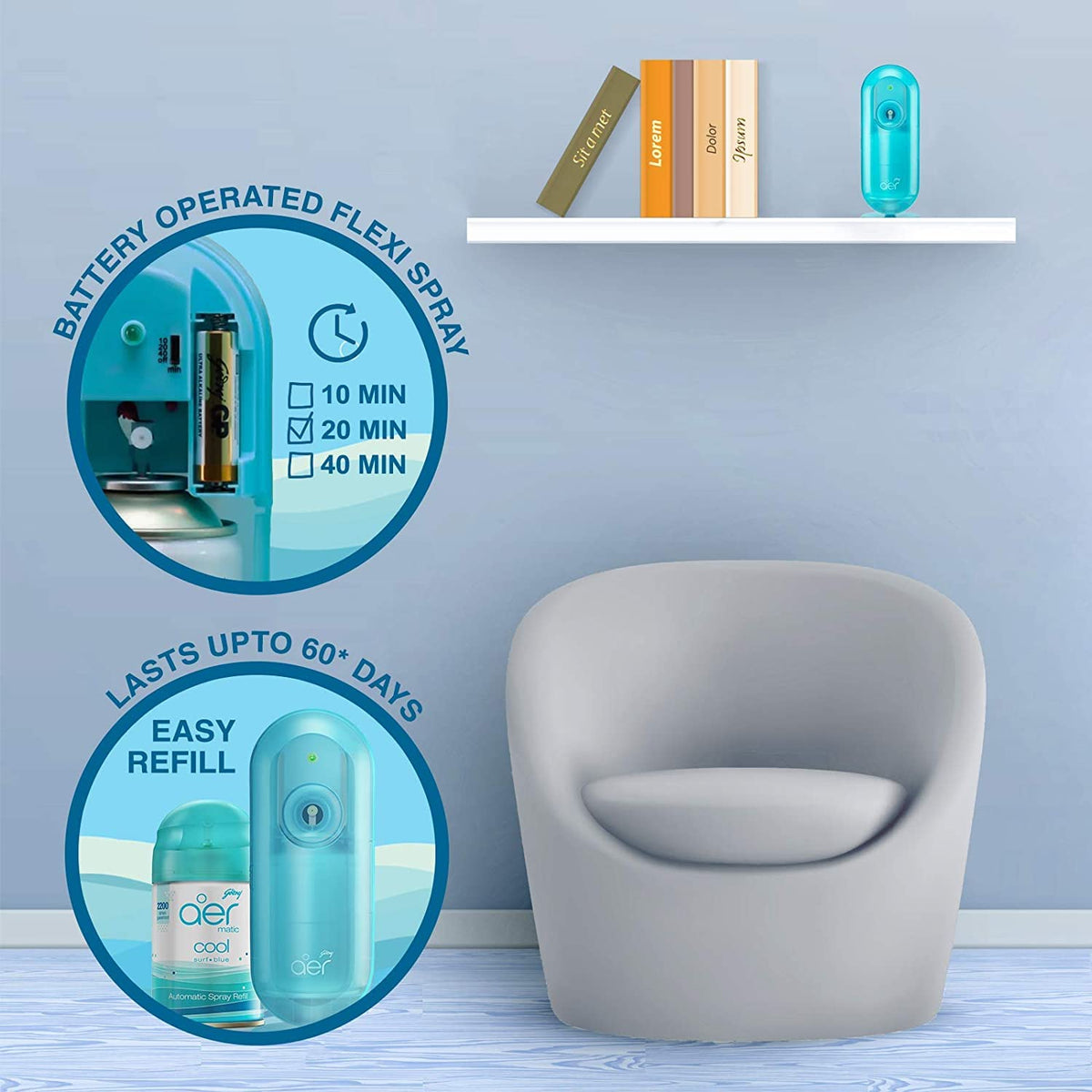 Godrej aer Matic Refill - Automatic Room Fresheners | Cool Surf Blue | 2200 Sprays Guaranteed | Lasts up to 60 days (210ml) (Pack of 2)