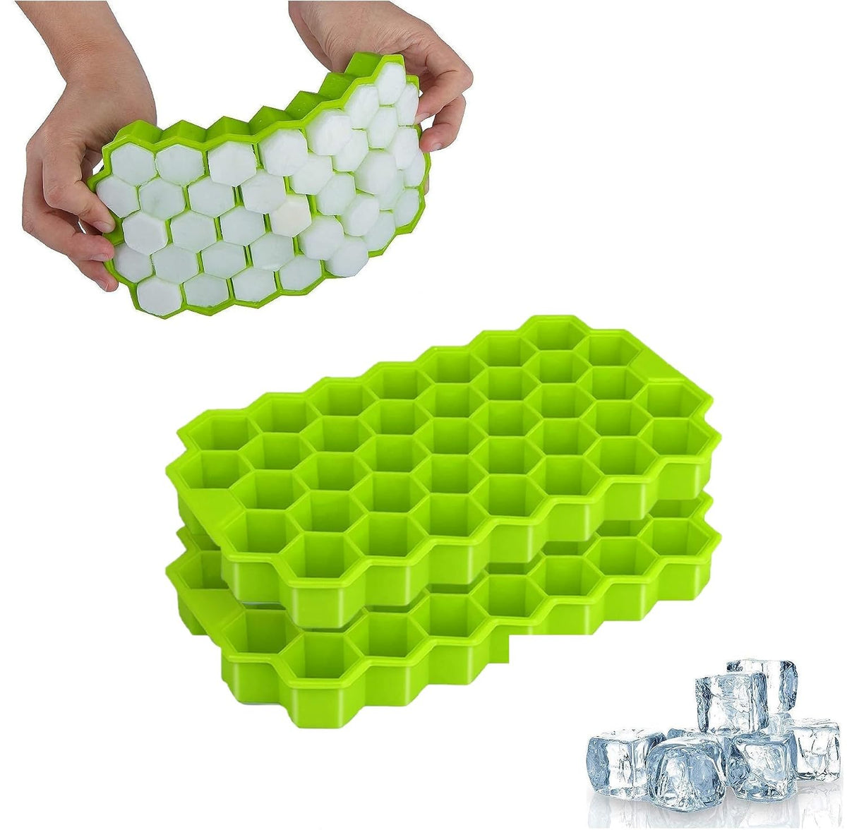 E-COSMOS® Ice Cube Tray Silicone for Freezer Honeycomb 37 Cavity Ice Cube Mould Flexible Tray for Freezer, Chocolate Cake Maker, Ice Trays for Chilled Drinks, Reusable (Honeycomb (POF-2))