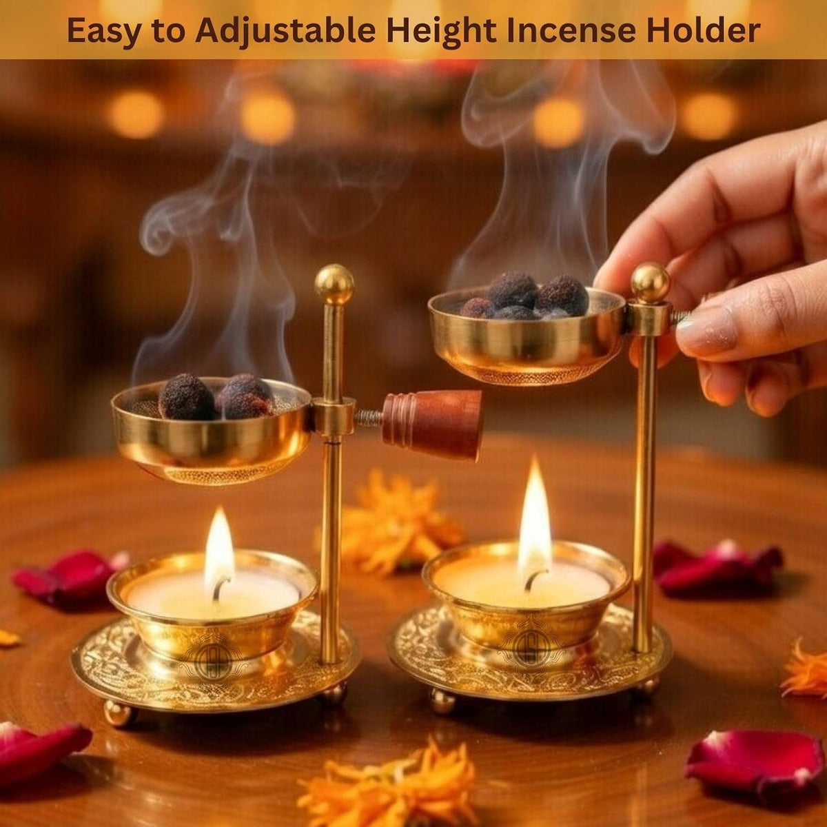 DSH Incense Holder Tea Light Candle or Charcoal Resin Heated for Home Decor Height Adjustable Sambrani Dhoop Holder for Home Fragrance & Spiritual