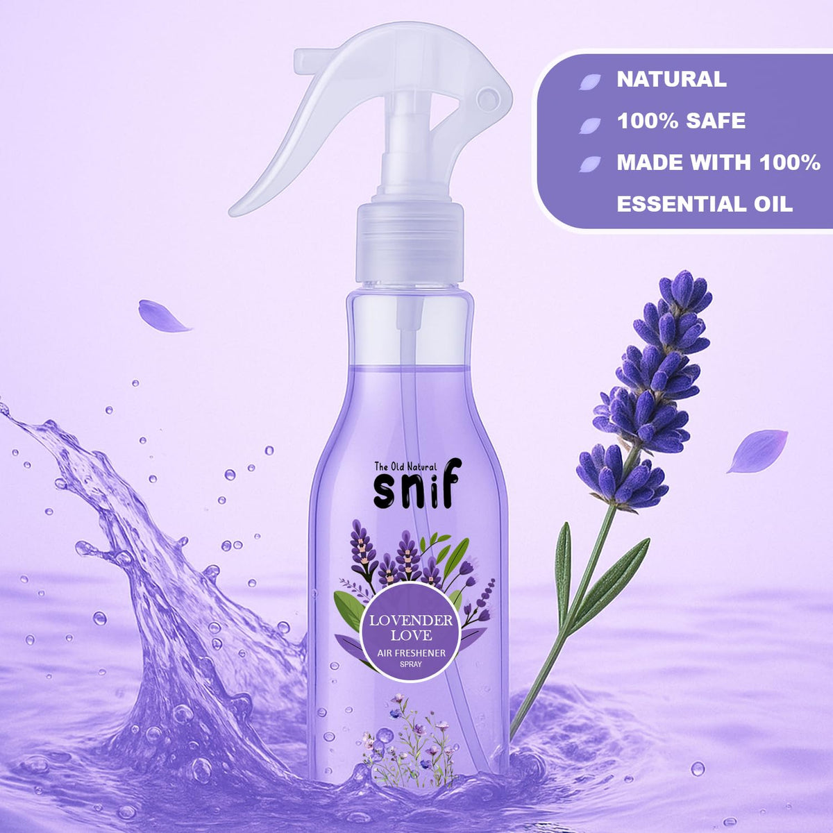 The Old Natural Snif Room Air Freshener | Long Lasting Fragrance with Essential Oils 1000+ Sprays | Room & Car Freshener (Lavender Love & Rose Aura 400ml - Combo)
