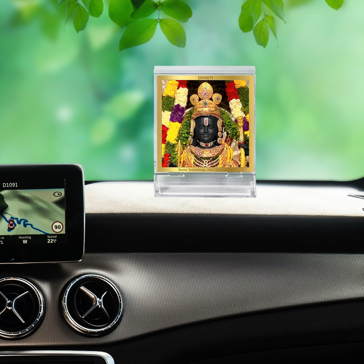 DIVINITI 24K Gold Plated Acrylic Ram Lalla Car Dashboard Idol Frame | Premium Spiritual Gifting Item for Divine Blessings & Positivity | Luxury Religious Decor for Car, Office & Home | 6 X 5 CM