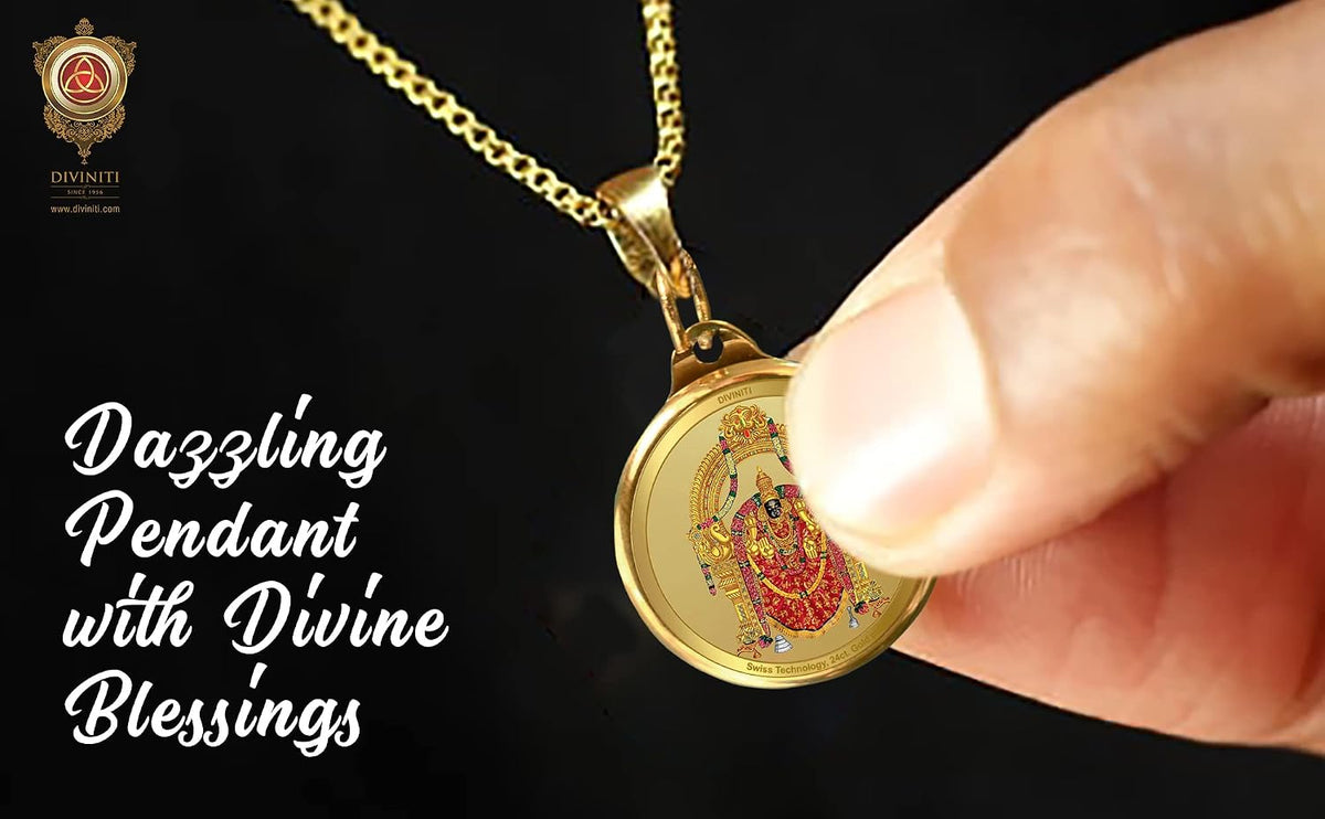 DIVINITI 24K Gold Plated Double-Sided Religious Pendant with Premium Gift Box, Spiritual Locket for Men & Women, Devotional Jewellery for Gifting & Everyday Wear | Padmavathi & Balaji