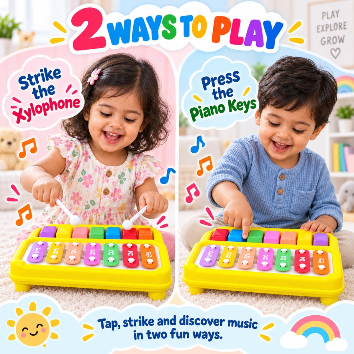 Toy Imagine Xylophone, 8-Key Musical Piano Toy for Kids