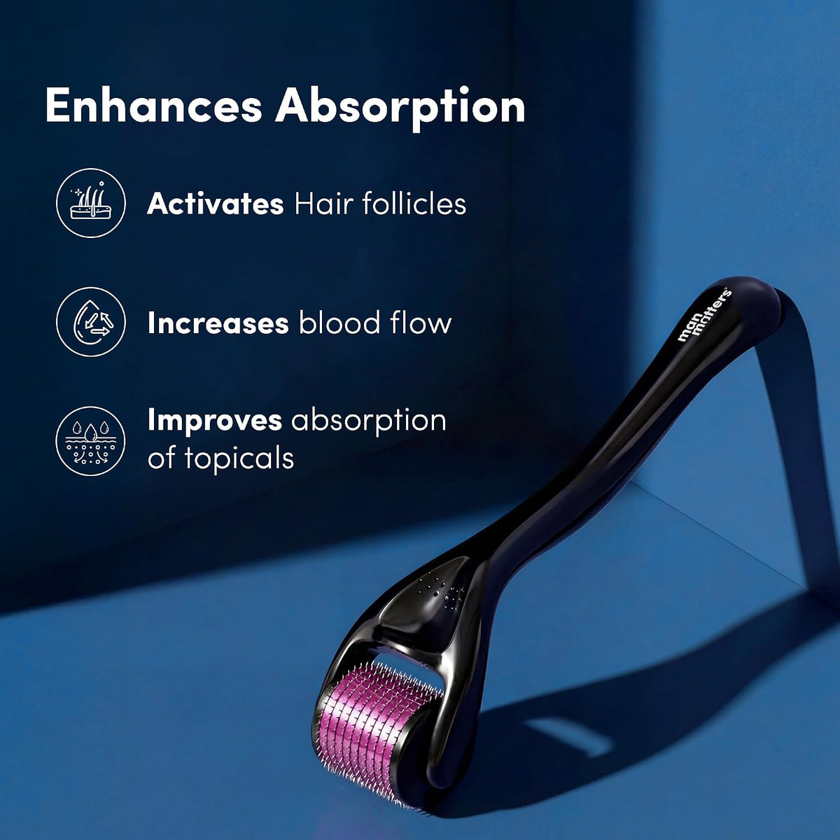 Man Matters Derma Roller With Disinfectant | 540 Micro 0.5mm Titanium Alloy Needles | Reduces Hair Fall & Stimulates Hair Follicles | Easy to use | Safe and Effective