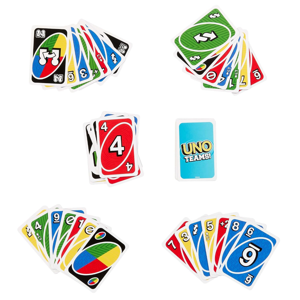 Mattel Games UNO Teams Card Game for Children and Adults for Family Games, Travel and Parties with Special Rules for Playing in Teams of Two, HXT58