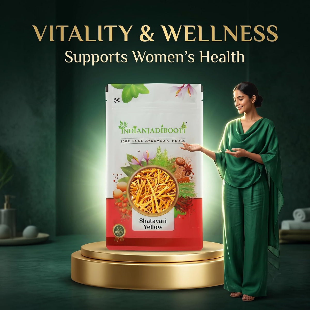 IndianJadiBooti Shatavari Yellow (Asparagus racemosus) | Natural Satavar Herb For Hormonal Balance & Reproductive Health | 100 Grams