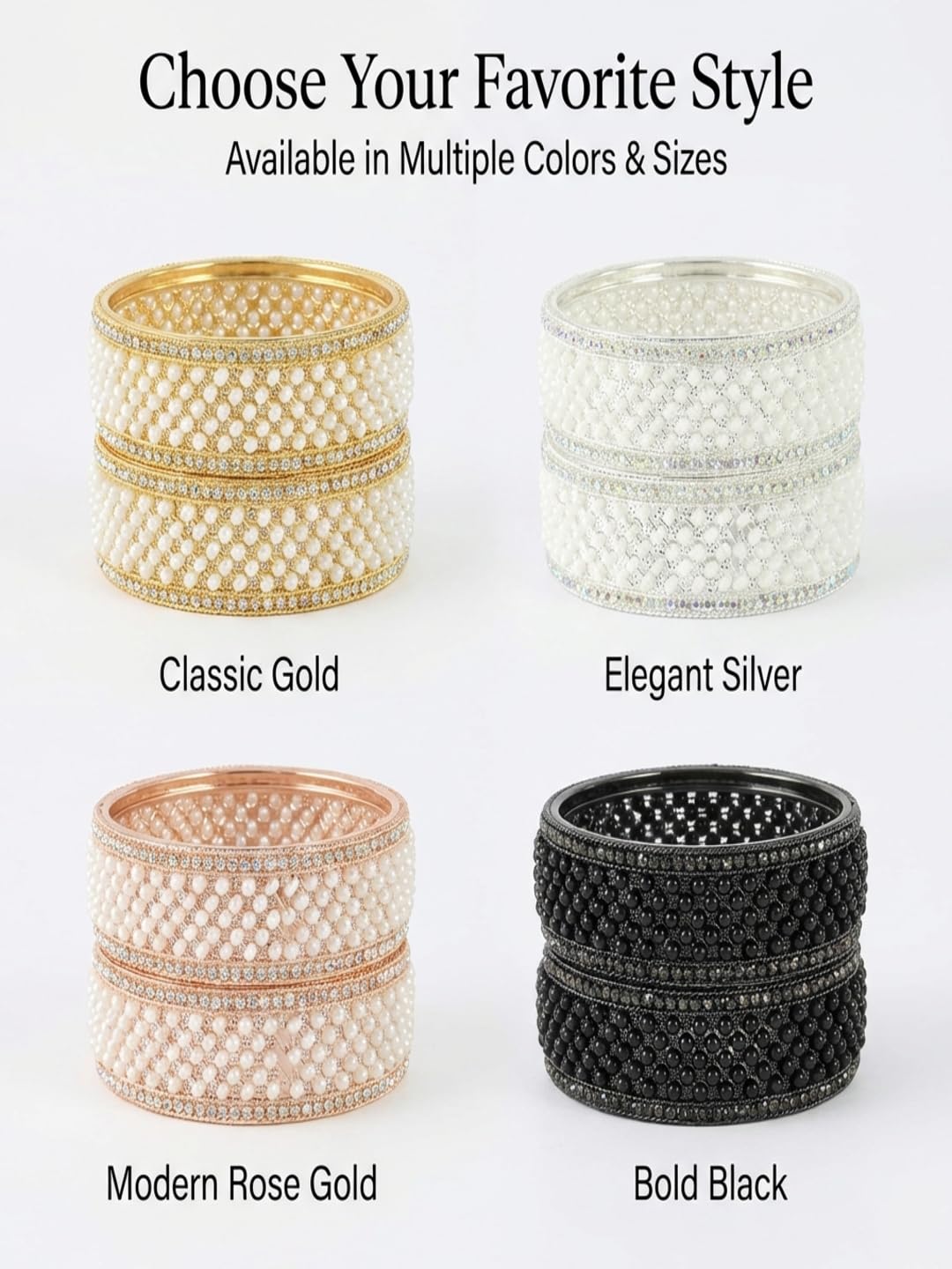 NMII Gold Plated Metal American Diamond & Kundan Bangles Set For Women & Girls | Kada Set For Women | Antique Bangles | Women's Bangles Set For Wedding, Party, Occasion Jewellery- Set of 2