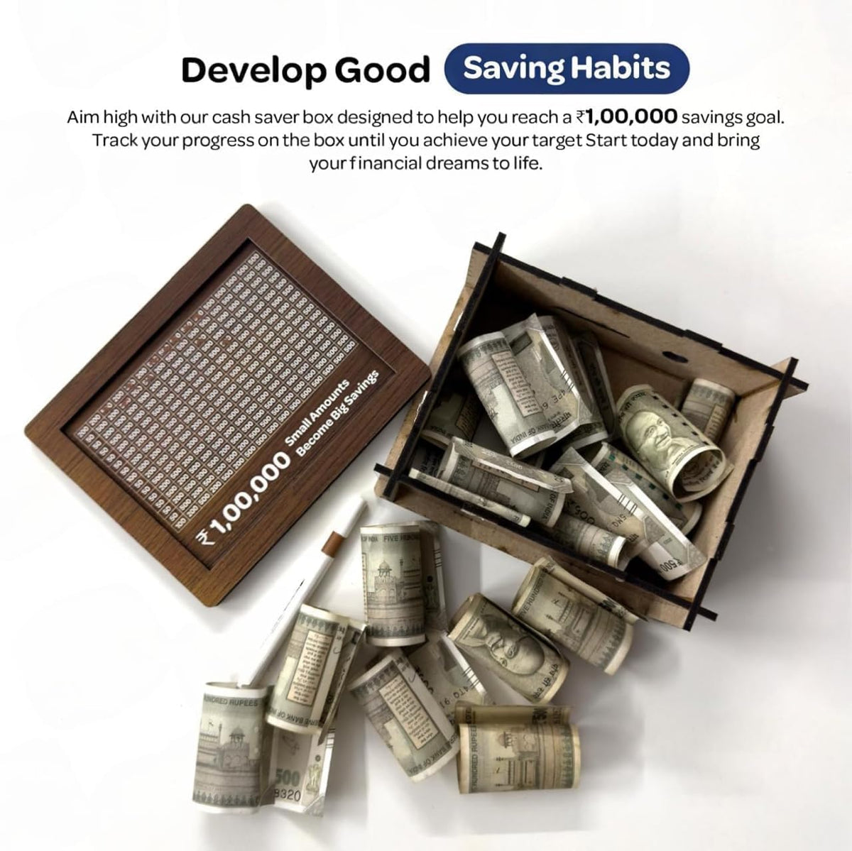 NMII Wood Wooden Piggy Bank for Jewellery Saving | Trendy Money Saving Gullak for 100000 | Wooden Gullak, Coin Box with Carved Design, Savings Box, Mini Bank, Donation Box, Smart Money Box-Pack of 1