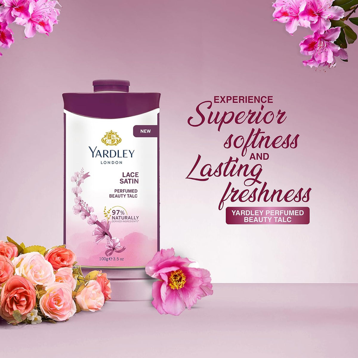 Yardley London Lace Satin Perfumed Beauty Talc, For Fragrant Glow |100 g