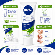 NIVEA Hand & Nail Cream Soothing Care with Aloe Vera, Moisturising Care for Dry Hands, Nails & Cuticles, 75 ml