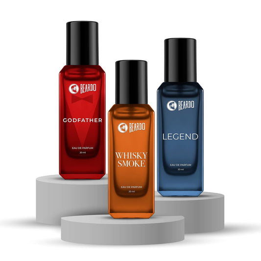 Beardo Classic Power Pack- GodFather,Whisky Smoke & Legend Perfume for Men (20ml x 3) | Long Lasting Fragrance | Long Lasting Perfume for Men | Gift for Men | Gift for Friend
