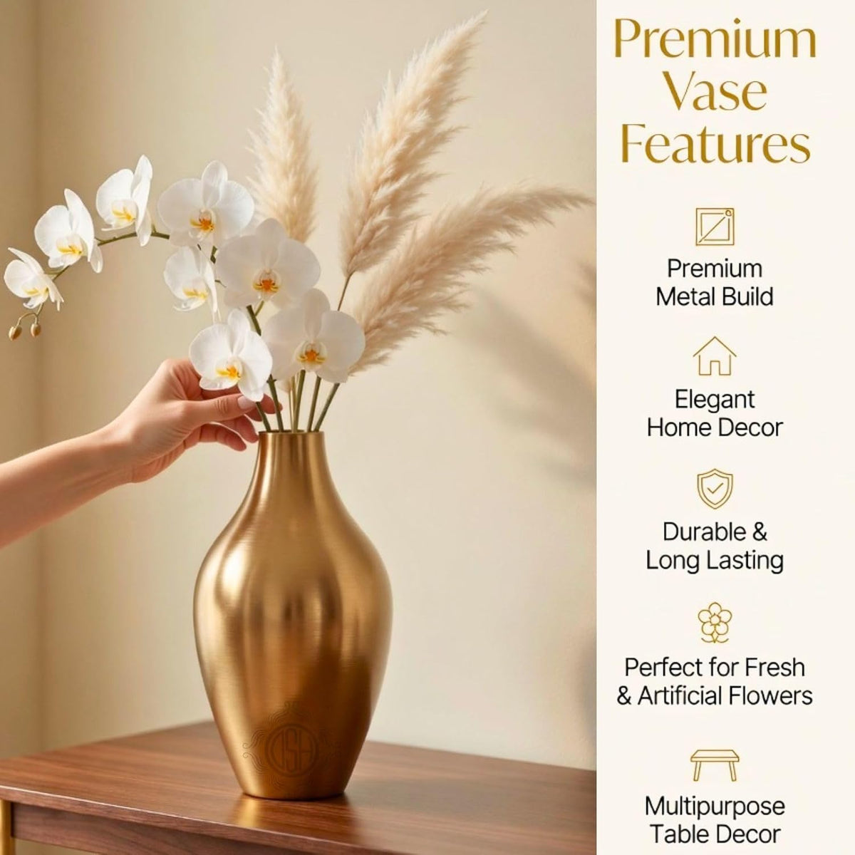 DSH Metal Flower Vase for Home Decor Living Room Kitchen Office (9 Inch) Metal Table Decorative Flower Pot