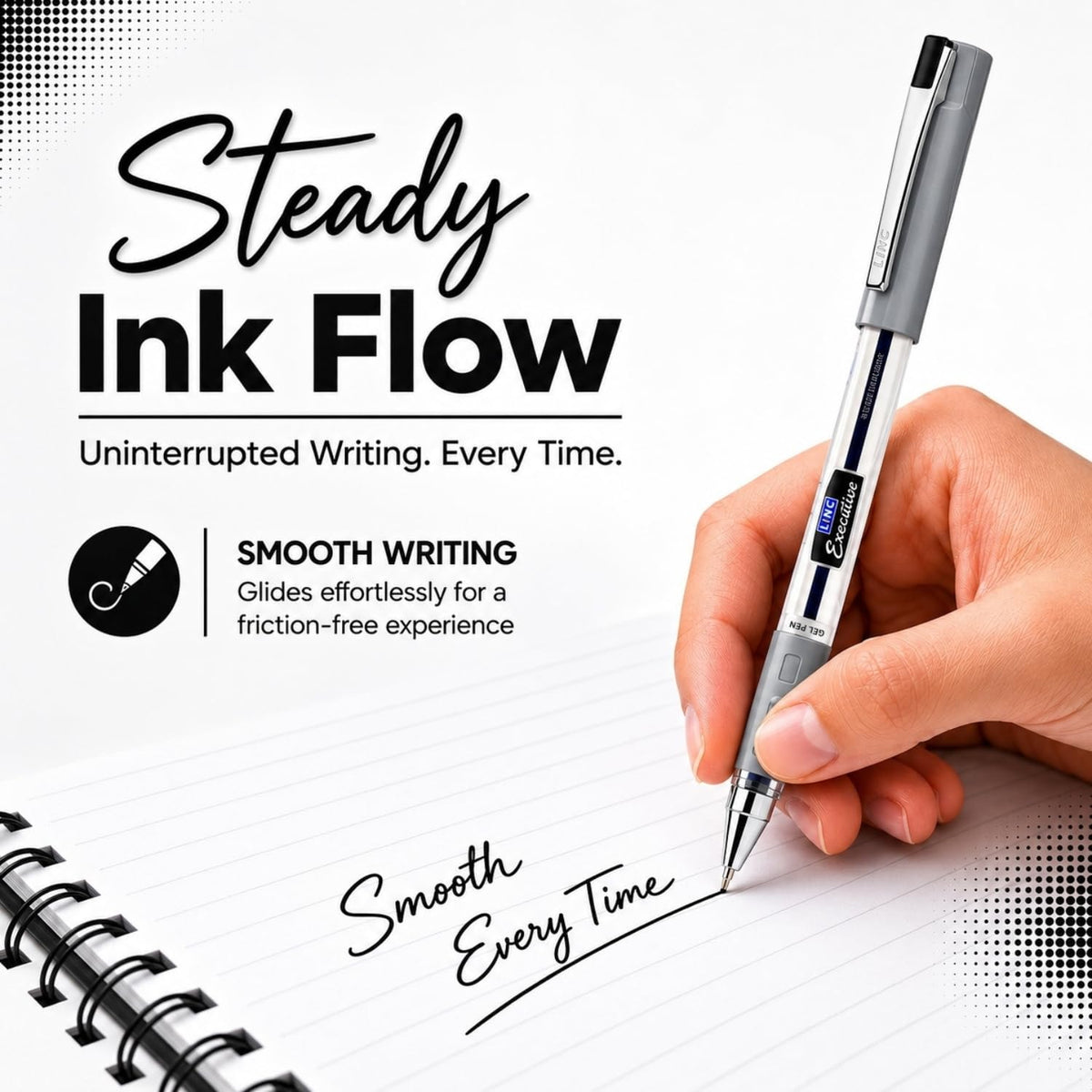 Linc 0.55mm Executive SL-500 Gel Pen | Water-Proof Ink & Textured Grip (Black Ink, Pack of 10)