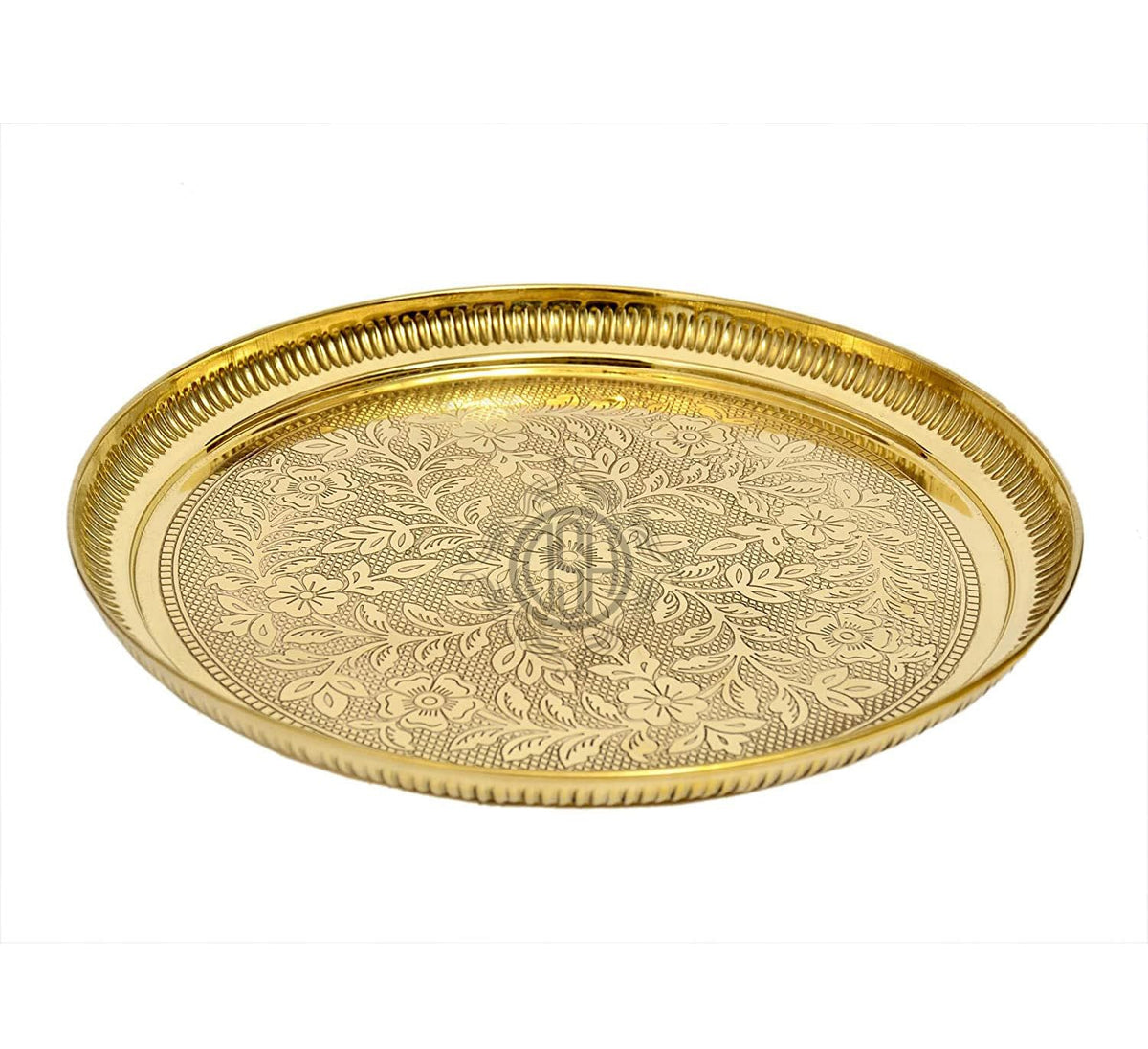DSH Pure Brass Pooja Thali Plate 5 inch Flower Embossed Design for Diwali Puja Daily Use Puja Prasad Plate. (Set of-2)