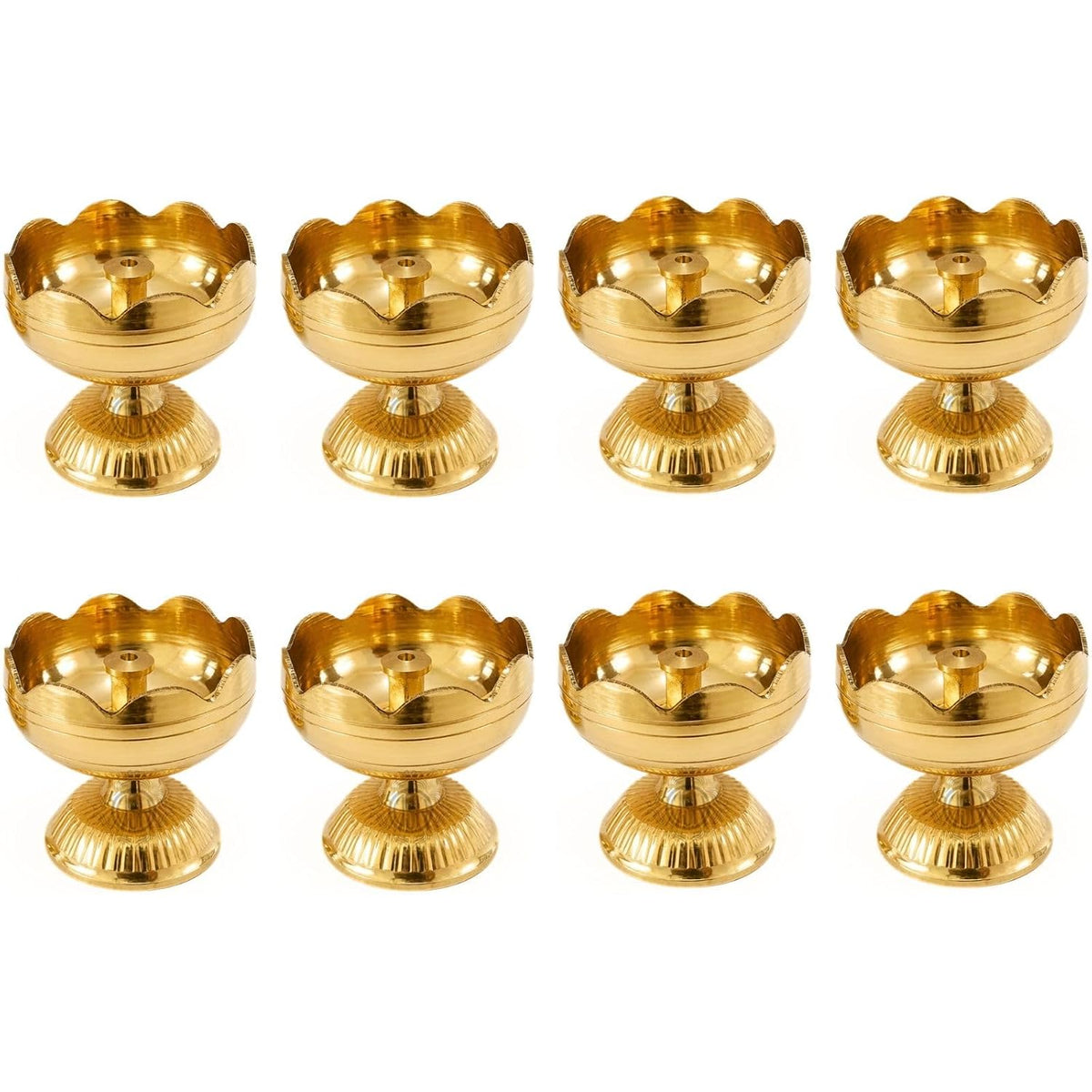 DSH Brass Diya Pure Brass Traditional Oil Puja Lamp for Temple, Mandir, Festival Decoration, Home Decor & Diwali Gift (Flower Bloom, Set of 8)