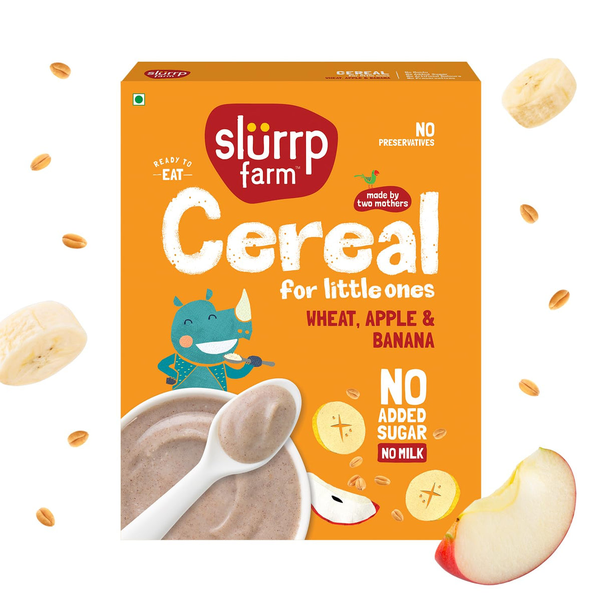 Slurrp Farm No Added Sugar Instant Wheat Apple & Banana Cereal | No Milk No Preservatives | 300g