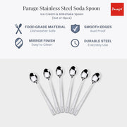 Parage Stainless Steel Soda Spoon 12 PCS, 20.5 cm Length, Ice Cream Spoon for Tall Glasses, Cocktail Bar Long Handle Spoon, Milkshake Spoon, Bournvita Spoon, Bar Set, Set of 12, Silver