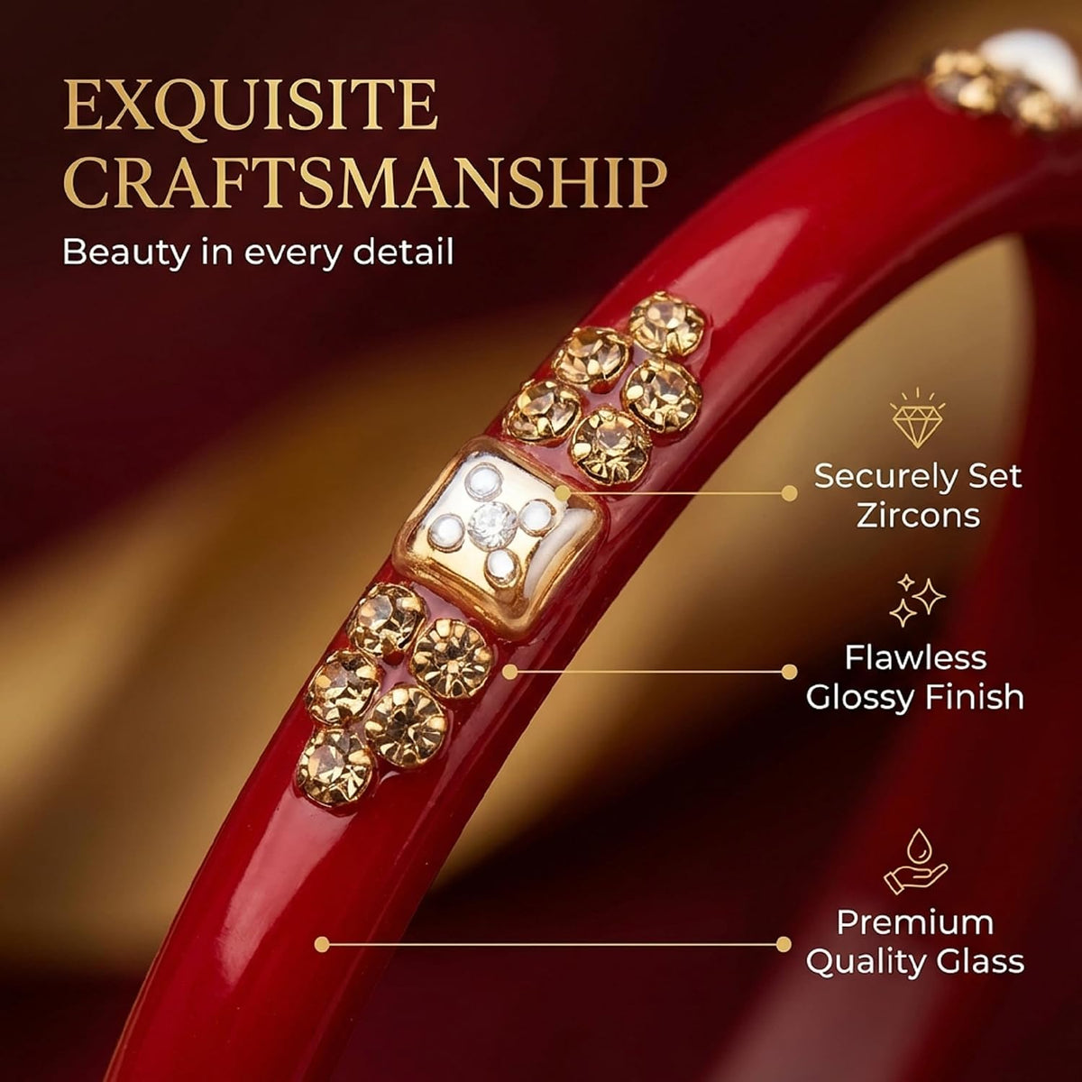 NMII Stylish Glass Kada Set Studded with Zircon Gemstone & Beads for Women & Girls