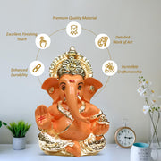 DIVINITI Gold Plated Ganesha Idol with Mango Terracotta Work - 3.5 Inch Height for Home Decor/Office Desk/Puja Room Sculpture, Infusing Positive Energy & Religious Gift (8.89 x 5.08 cm)(Mango Yellow)