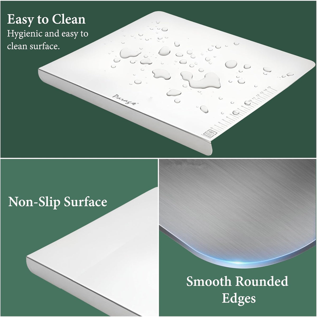 Parage Large Stainless Steel Chopping Board (41 x 31 cm) | Heavy Duty Metal Cutting Board with Anti-Skid Silicone Pads | Durable, Rust-Proof Kitchen Board for Vegetables, Meat & Fruits