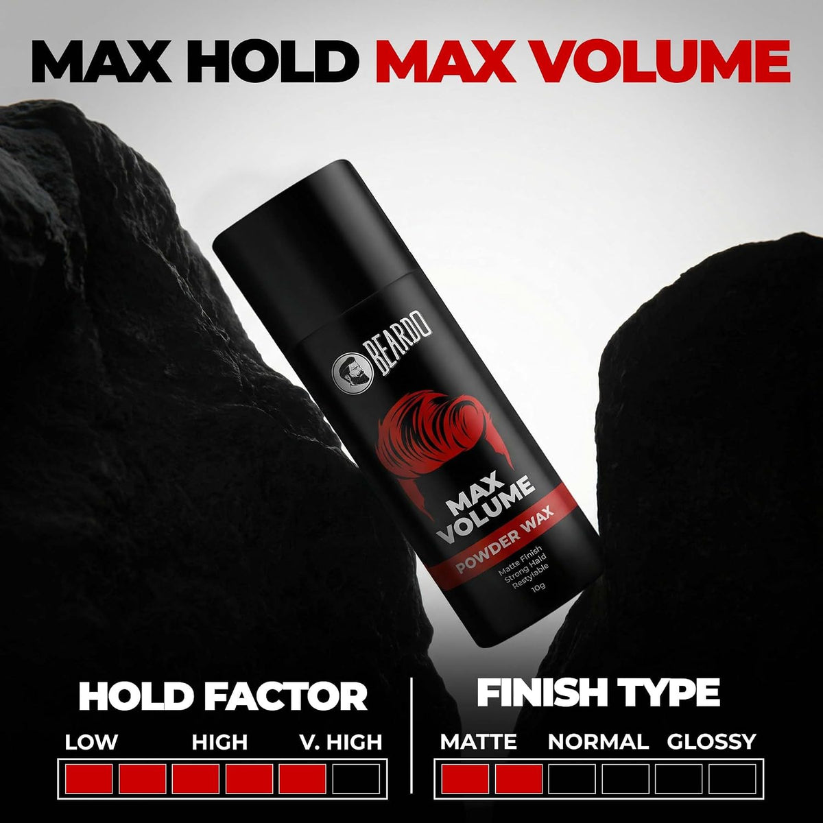 Beardo Max Volume Powder Wax 10 gm | Matte Finish | Strong Hold | Restylable | Hair Styling Wax | Hair Wax Powder For Men
