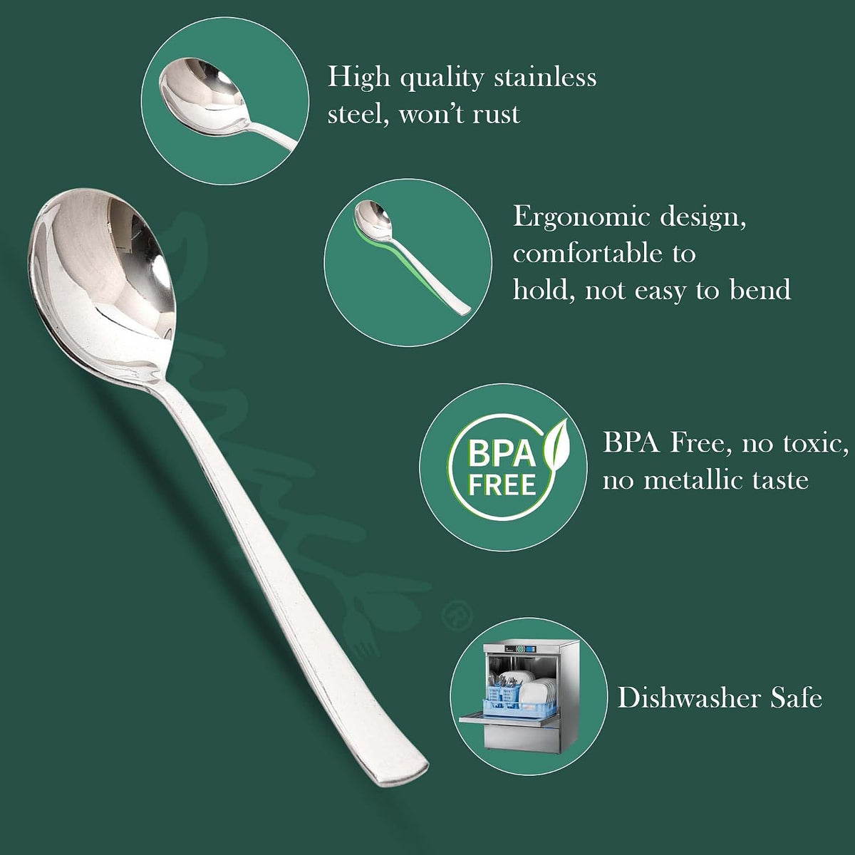 Parage 6 Pieces Stainless Steel Soup Spoon Set for Home & Kitchen, 18.5 cm Long, Perfect for Soup and Stew, Set of 6, Silver