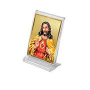 DIVINITI 24K Gold Plated Religious Car Dashboard Frame | Premium God Idol Frame for Car, Home Mandir & Office Table | Spiritual Gift, Decorative Showpiece | Jesus Christ