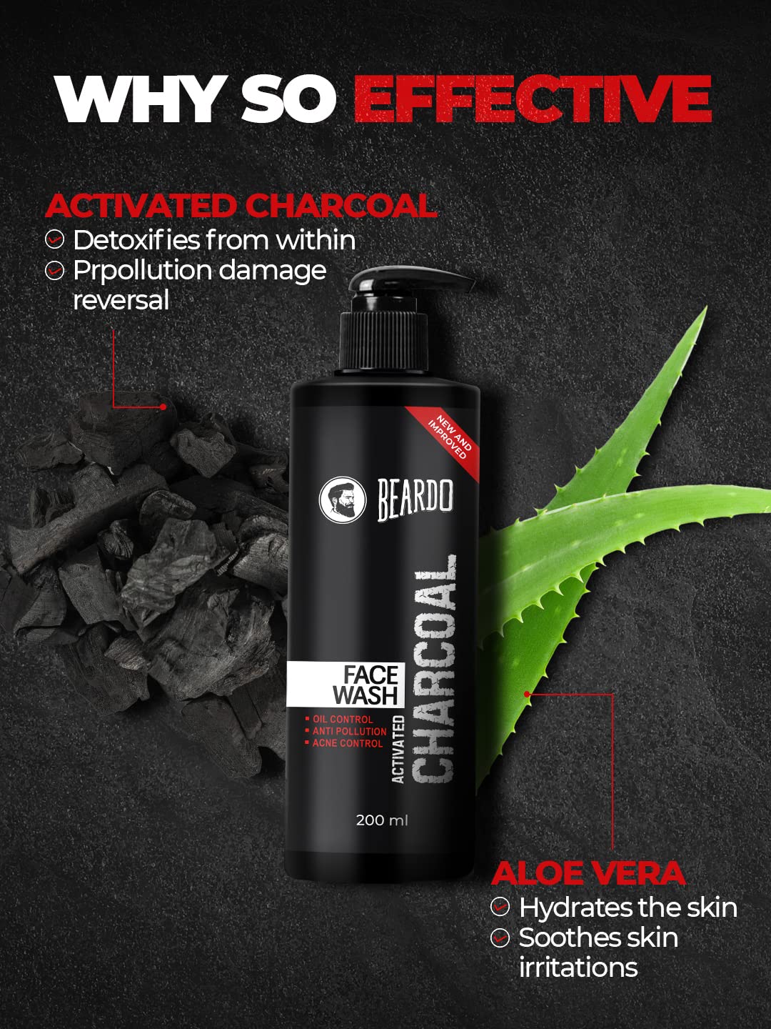 Beardo Activated Charcoal Face Wash for men, 200ml | For Deep Pore Cleaning and Removes Dirt | face wash for acne and pimples | face wash for oily skin (Pack of 3)