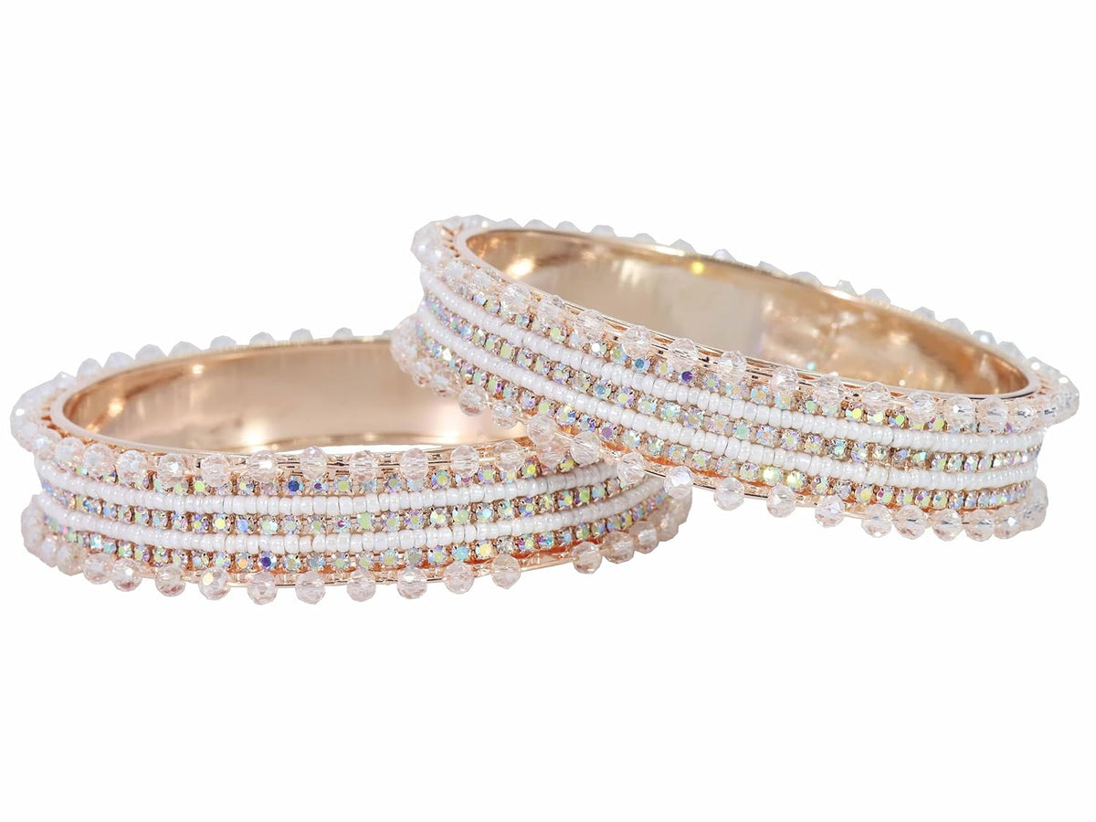 NMII Stylish Pearls & Zircon Diamond Stone Metal Bangles For Women and Girls | Fancy Women's Bangles Bracelet | Metallic Bangles kada | Trendy Bangles Fashion Jewellery- Set of 2
