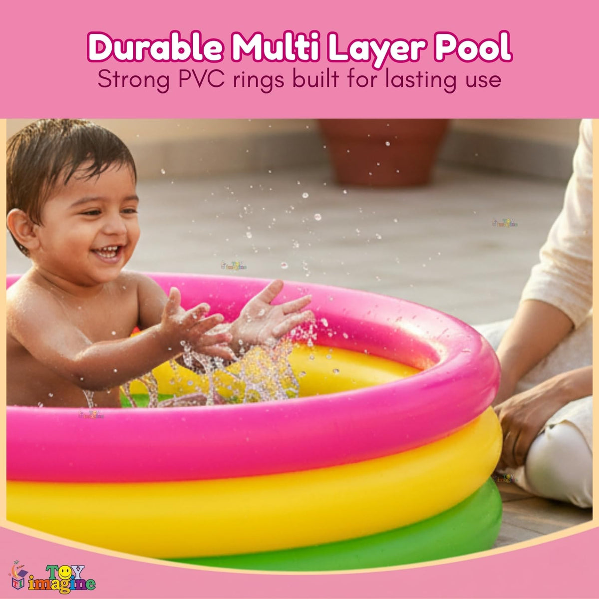 Toy Imagine 4ft Inflatable Kids Swimming Pool - Small Portable Bathtub | Sunset Glow Ring, Round, Colourful - Perfect for 2-3 Kids
