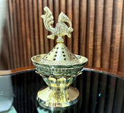 DSH Brass Incense Burner Dhoop Dani Peacock Bakhoor Holder Decorative Insence Burner for Home Purifying Office Temple Prayer Butler.(LBN-20-KAMALmor)