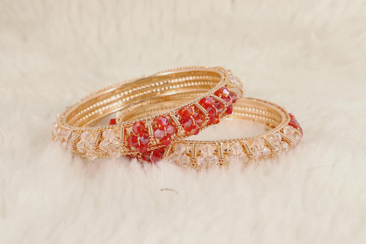 NMII Gold Plated Pearls Kada Bangles Set For Women & Girls | Traditional Designer Bangles | Wedding, Party, Function, Festival, Occasion Fashion Jewellery | Women's Bangles- Set of 2