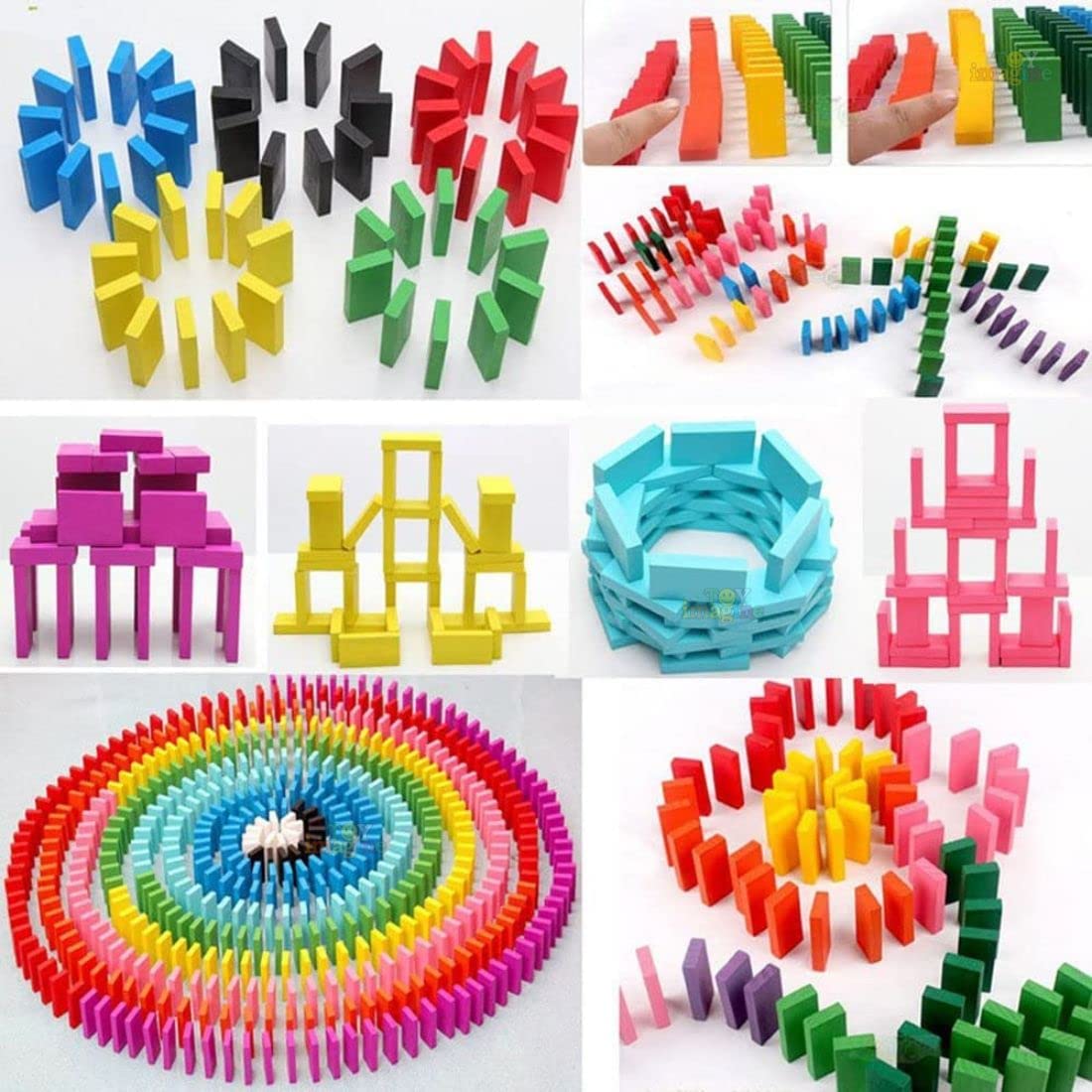 Toy Imagine 1200 Piece Colorful Wooden Domino Block Set for Kids