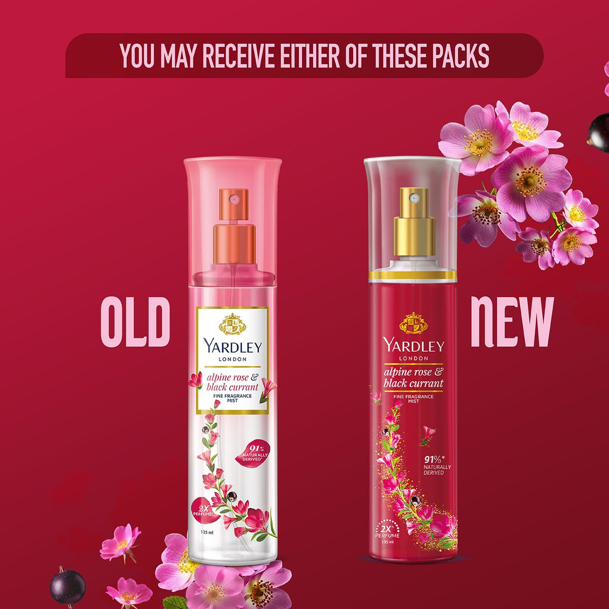 Yardley London Alpine Rose & Black Currant Fine Fragrance Mist Spray| 2X Perfume Spray For Women| 91% Naturally Derived| 135ml