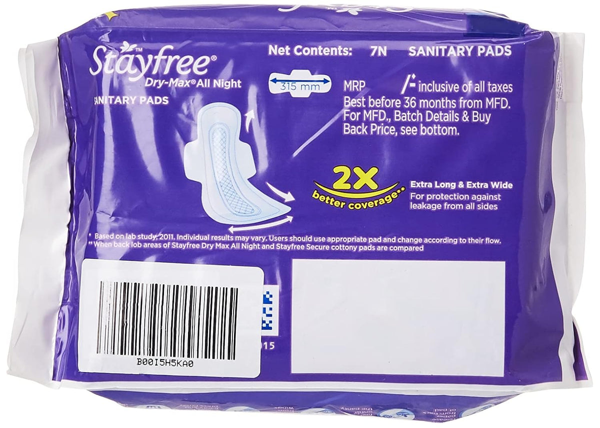 STAYFREE Dry Max All Night XL 7+7+7+7 Wings Sanitary Pad (Pack of 4)