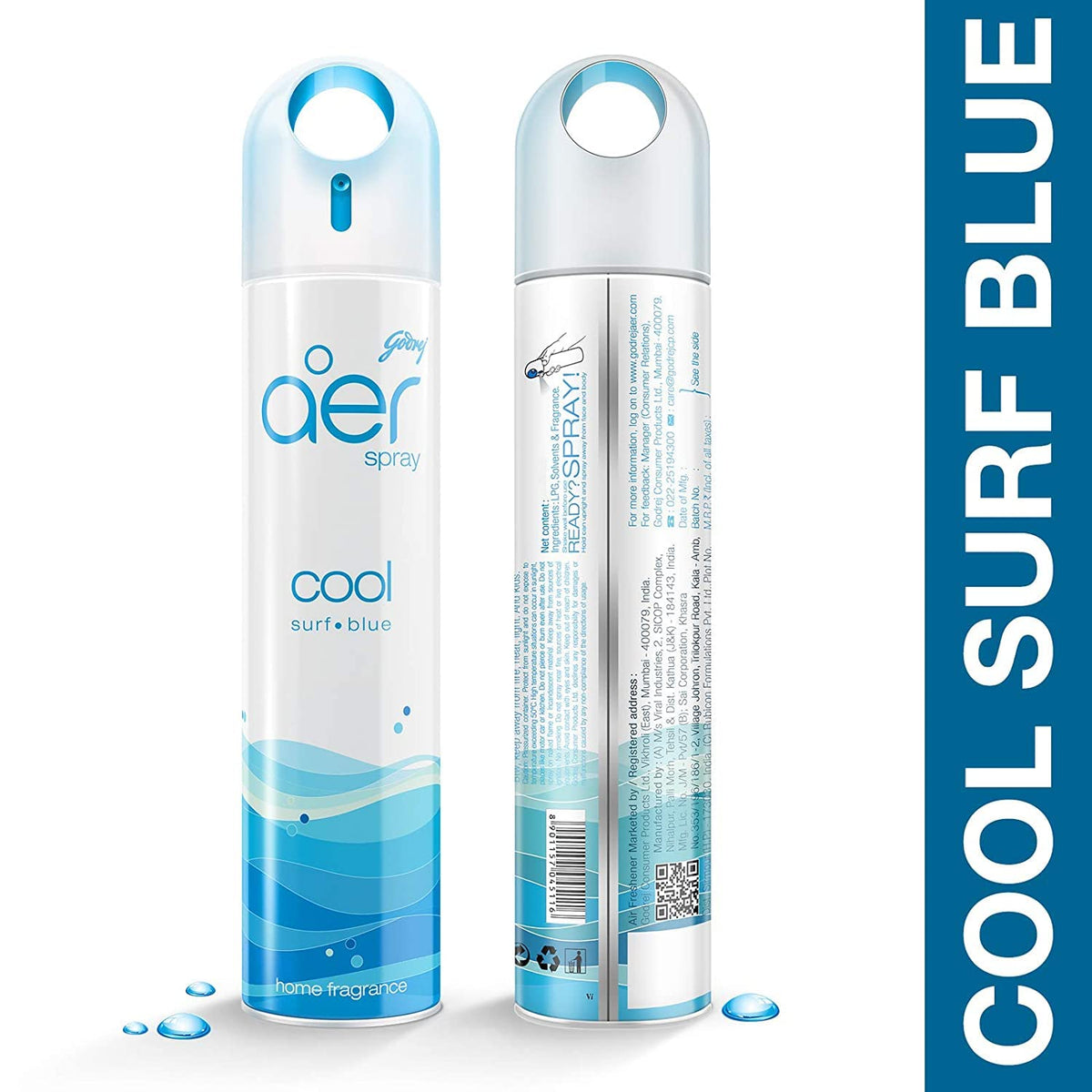 Godrej aer spray, Air Freshener for Home & Office - Cool Surf Blue & Fresh Lush Green | Long-Lasting Fragrance | Pack of 2 (240 ml each)
