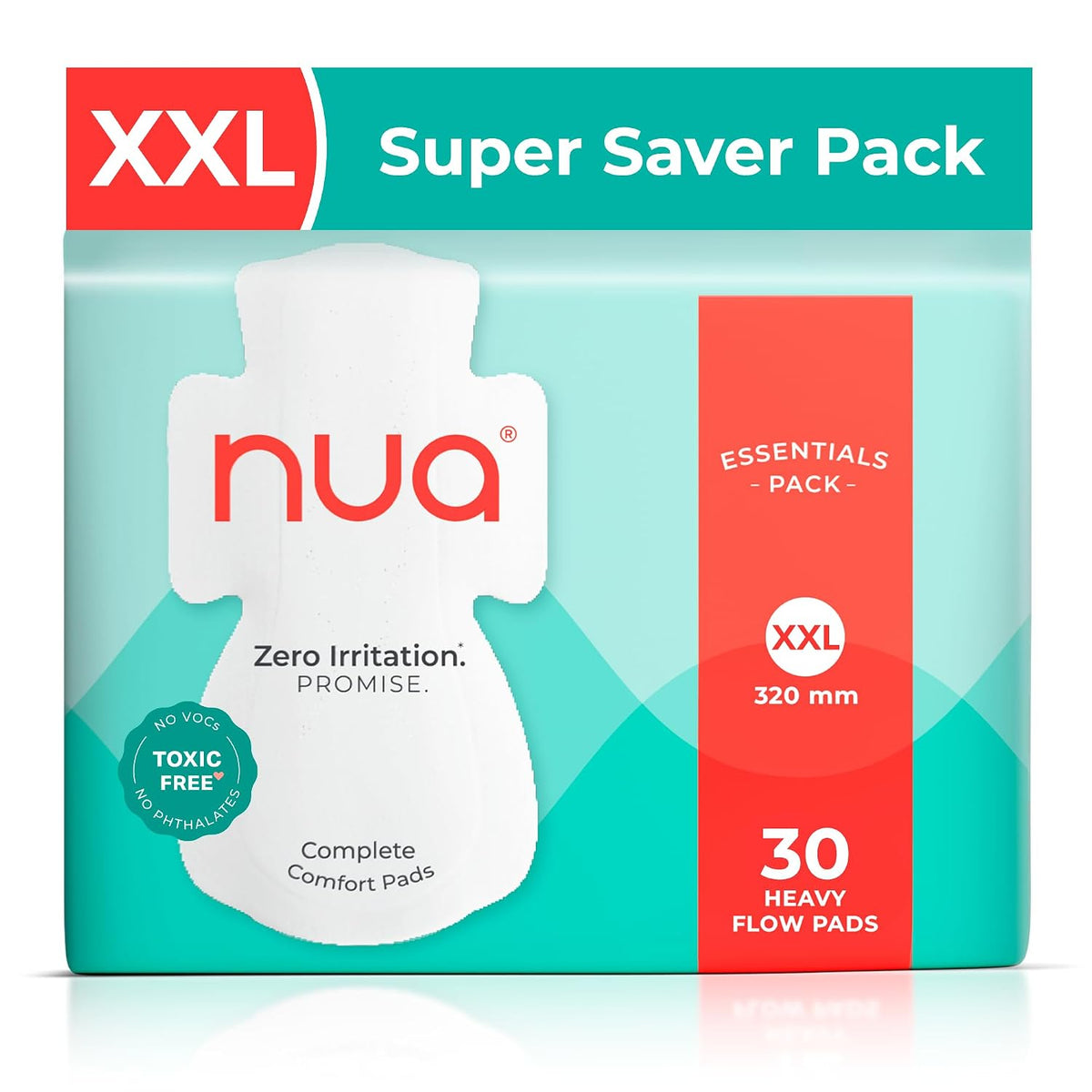 Nua Complete Comfort Sanitary Pads for Women XXL | Pack of 30 | Heavy Flow Pads | Super Saver | Zero Irritation Promise | Comfortable All-Day Protection | Ultra-Thin | Super Absorbent | No rashes | 50% Wider Back | 100% Toxic-Free, Dermatologically Tested | Essentials Pack