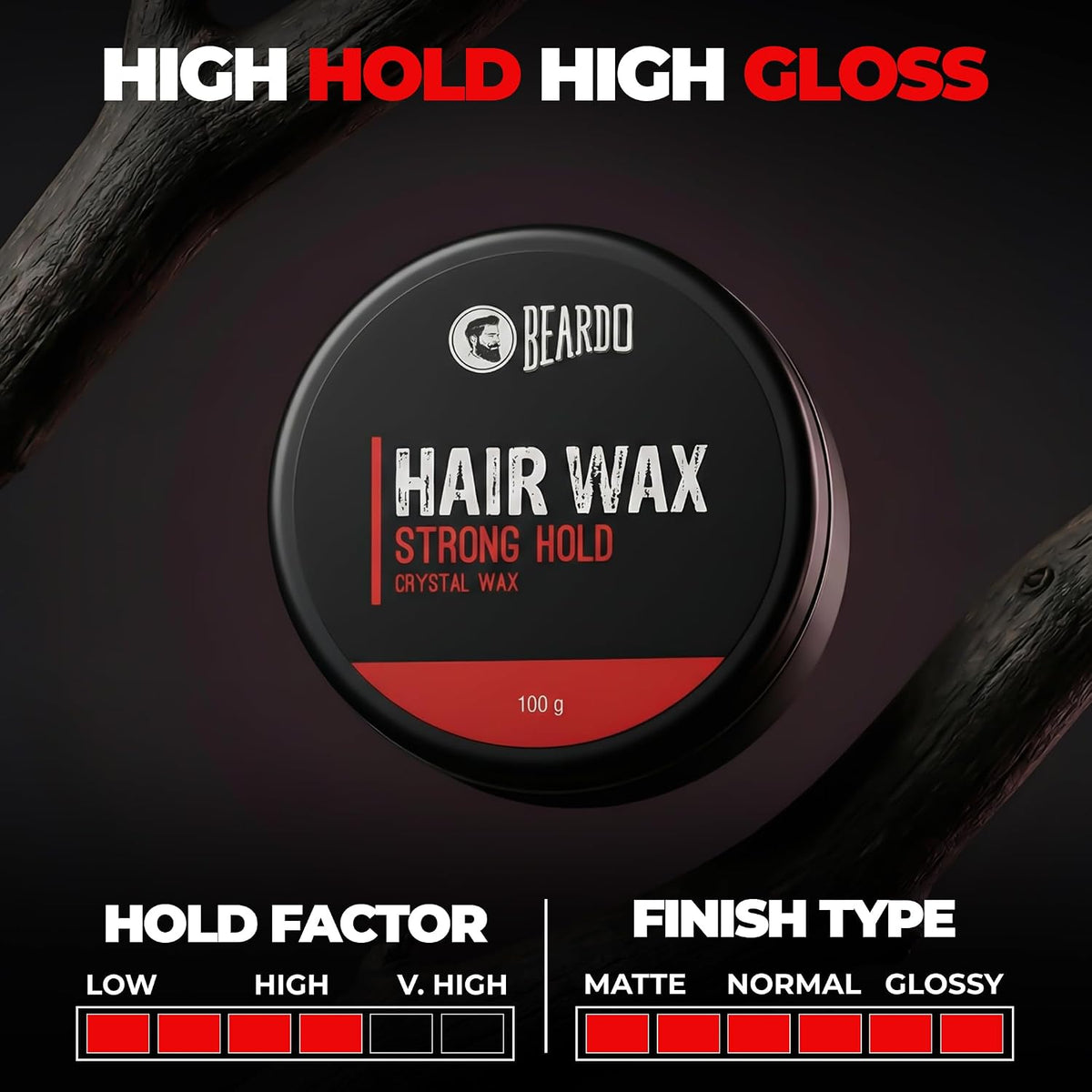 Beardo Stronghold Hair Wax| Glossy Finish | Shine | Strong Hold 100 gm
