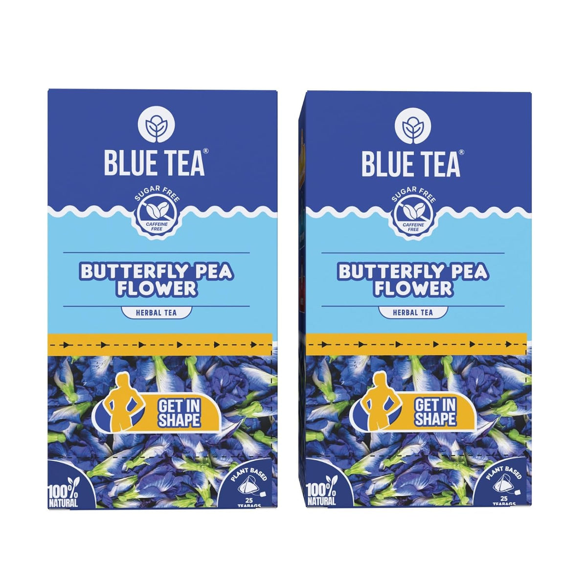 BLUE TEA - Butterfly Pea Flower Tea - 25 Tea Bags (Pack of 2) Plant Based | Weight Management | Antioxidant Rich | Shankhpushpi | Caffeine Free - Flower Based | Single Tear Box | Easy Pull Sachets