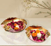 DSH Modern Urli Bowl for Floating Flowers and Candles Home, Designer Table Decor (Pink and Gold)- Set of 2