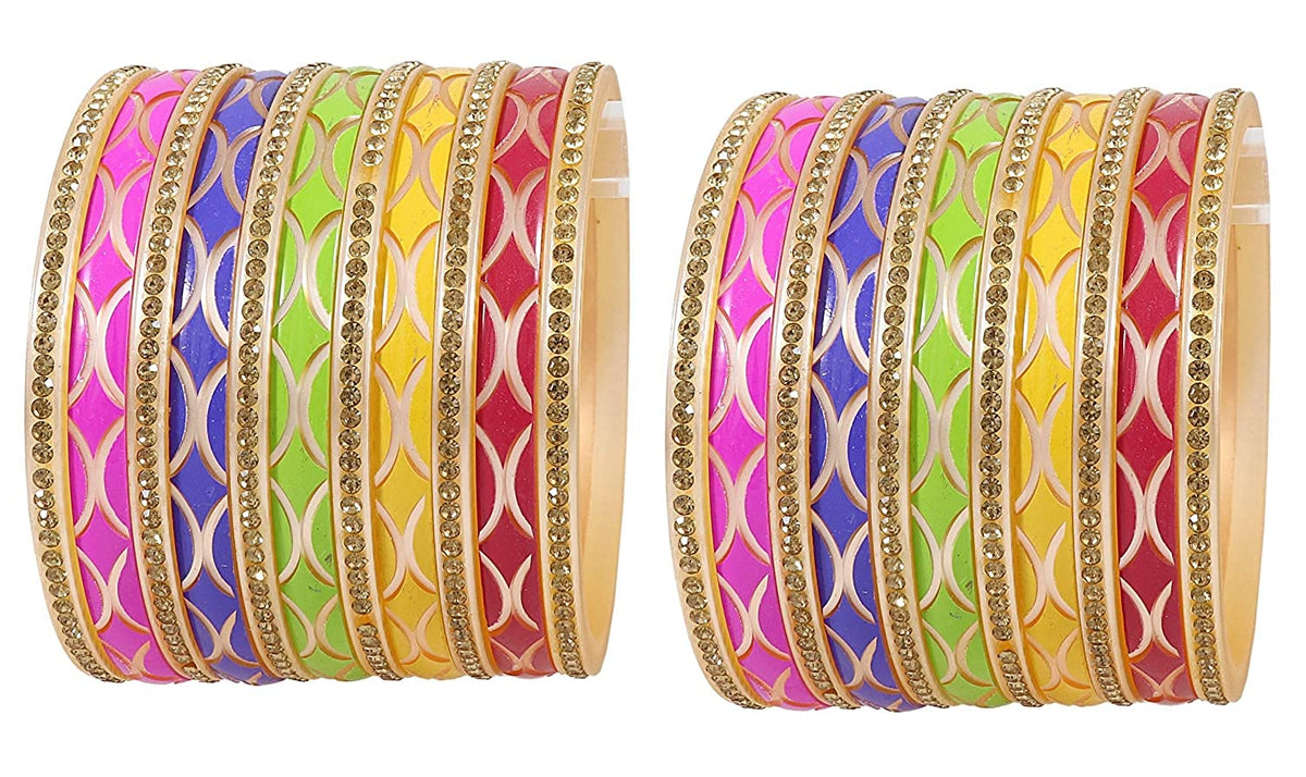 NMII Acrylic (Plastic) with Zircon Gemstone Studded worked Glossy Finished Bangle Set For Women and Girls