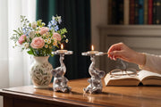 KridayKraft Elephant Candle Holders Set of 2 Pcs- Decorative Cast Aluminum Figurine Pillar Stands - Lucky Elephant Statues for Home Decor, Living Room, Gifting - Raised Trunk Design