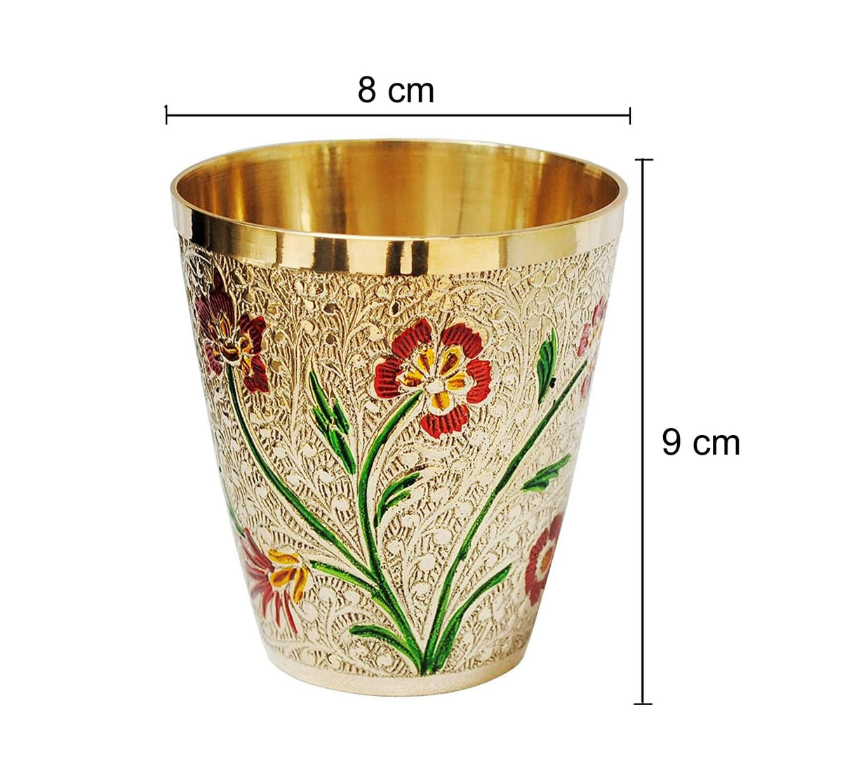 DSH Pure Brass Glass Tumbler for Serving Drinking Water Handmade Design Meena Colour (Set of-4) for Serveware & Drinkware Glass.